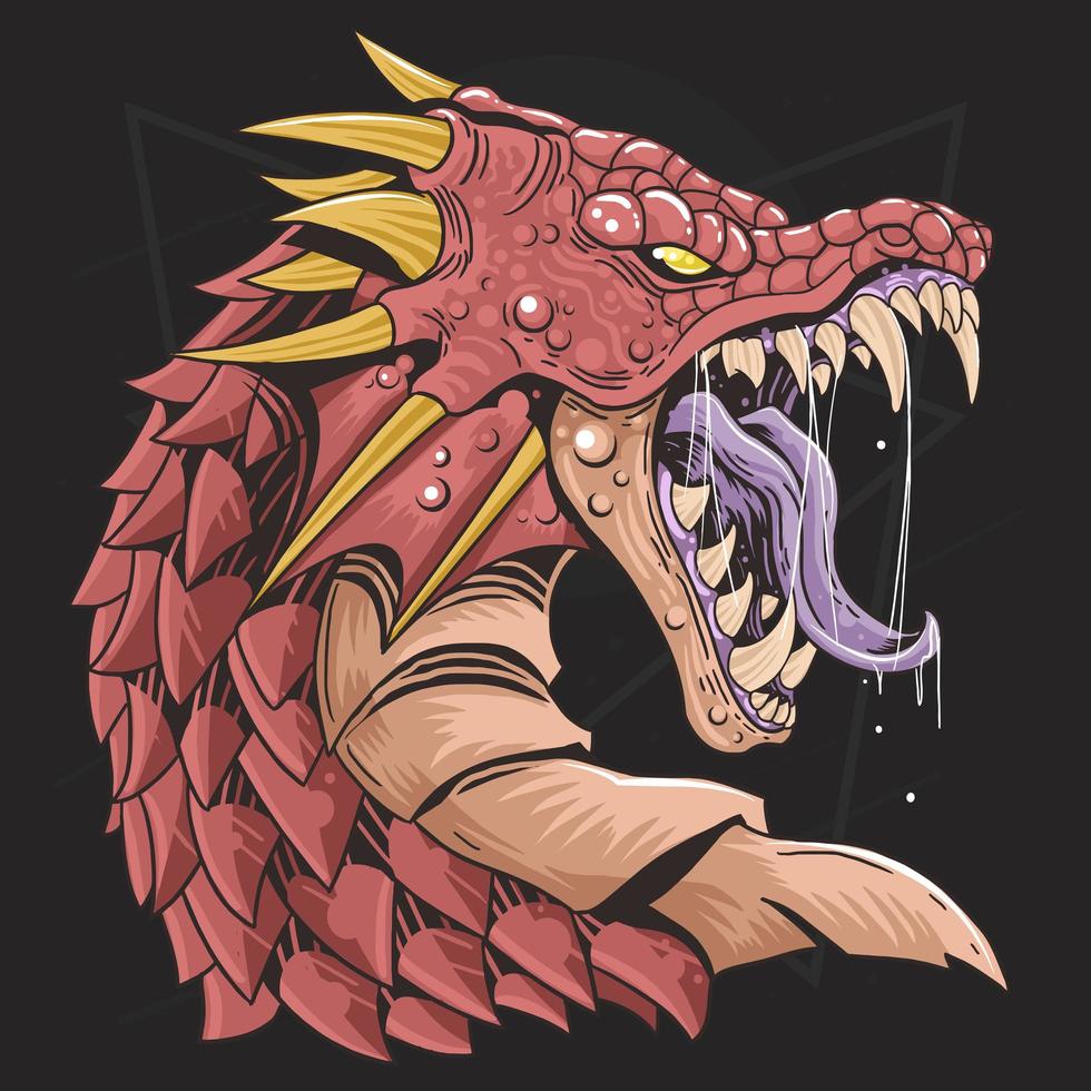 Dragon head angry red design vector