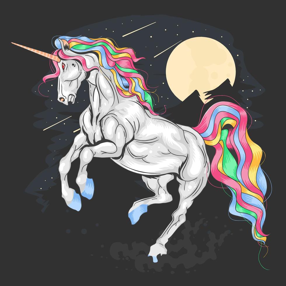 unicornio con diseño de melena arcoiris vector