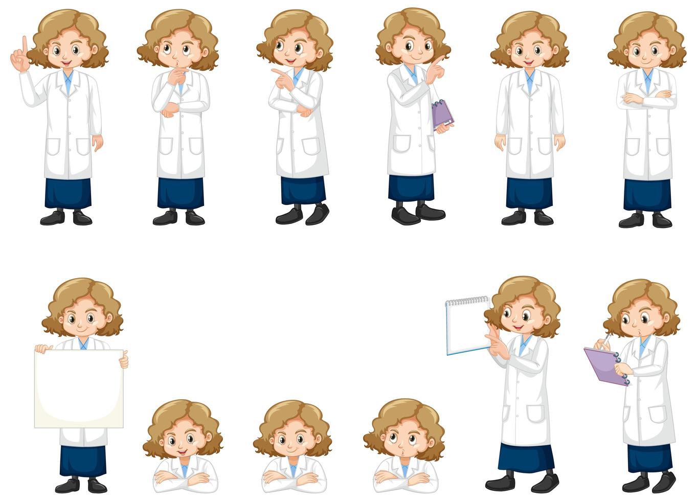 Set of girl in lab gown vector