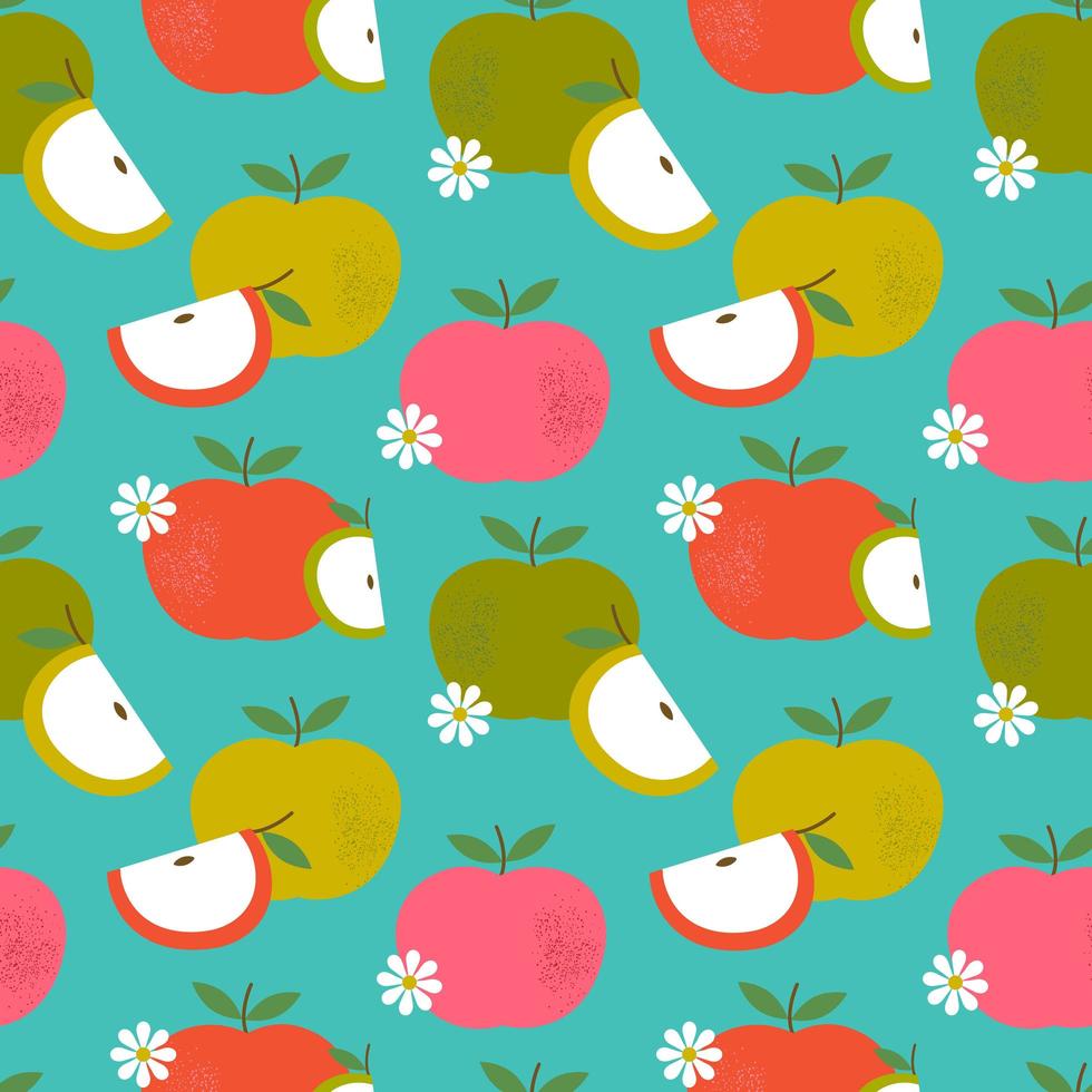 Retro apple and flower seamless pattern vector