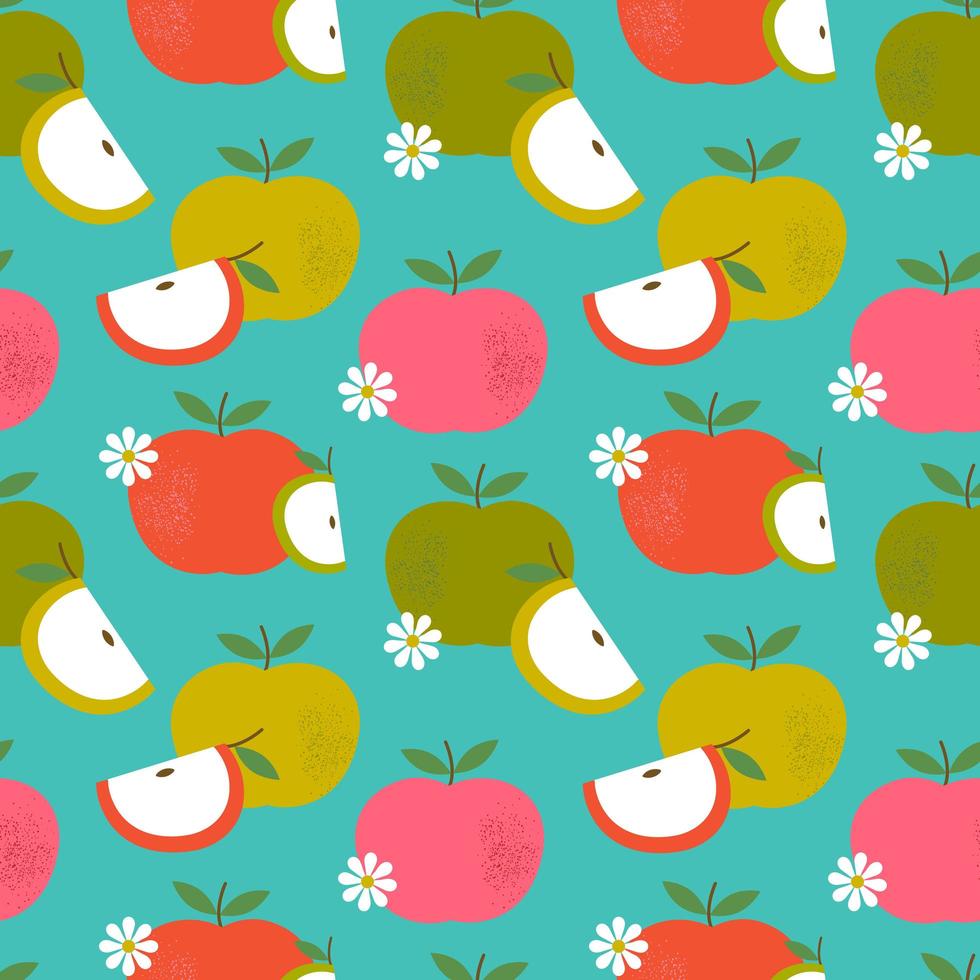 retro manzana y flor de patrones sin fisuras vector