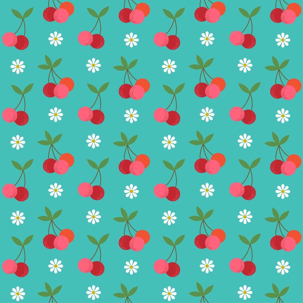 retro cereza y flor de patrones sin fisuras vector