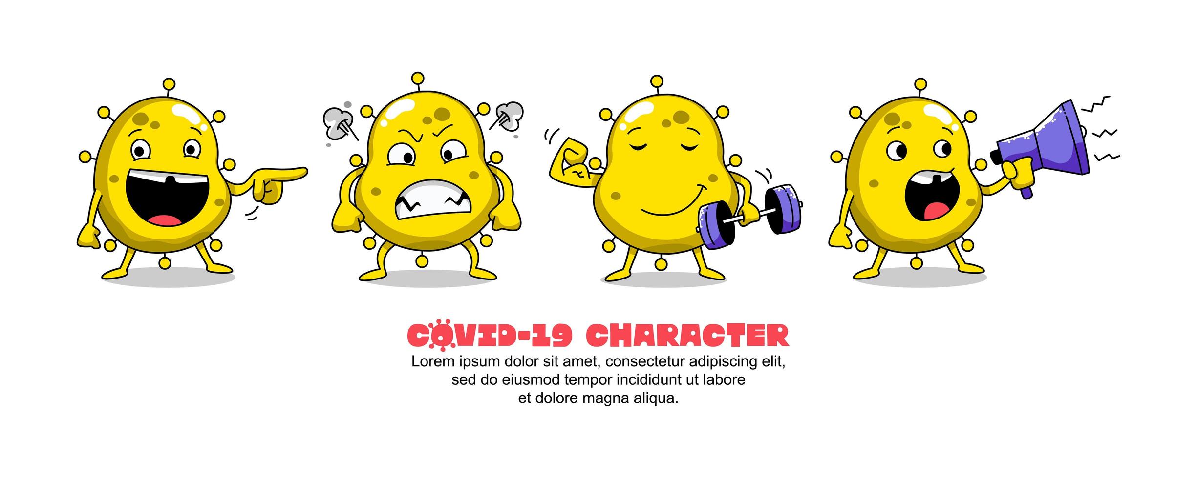 conjunto de dibujos animados tontos de coronavirus covid-19 amarillo vector