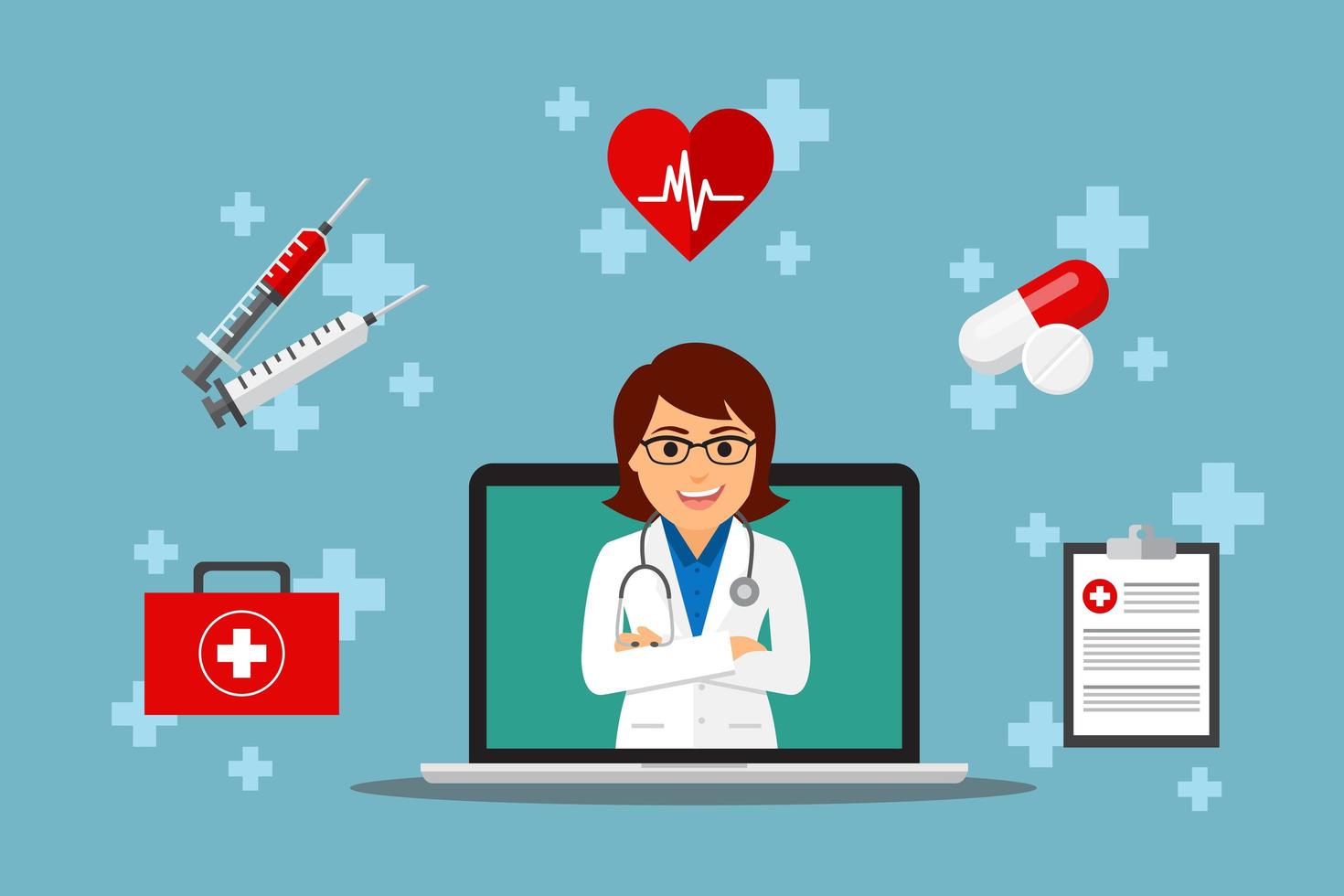 Online medical consultation with female doctor vector