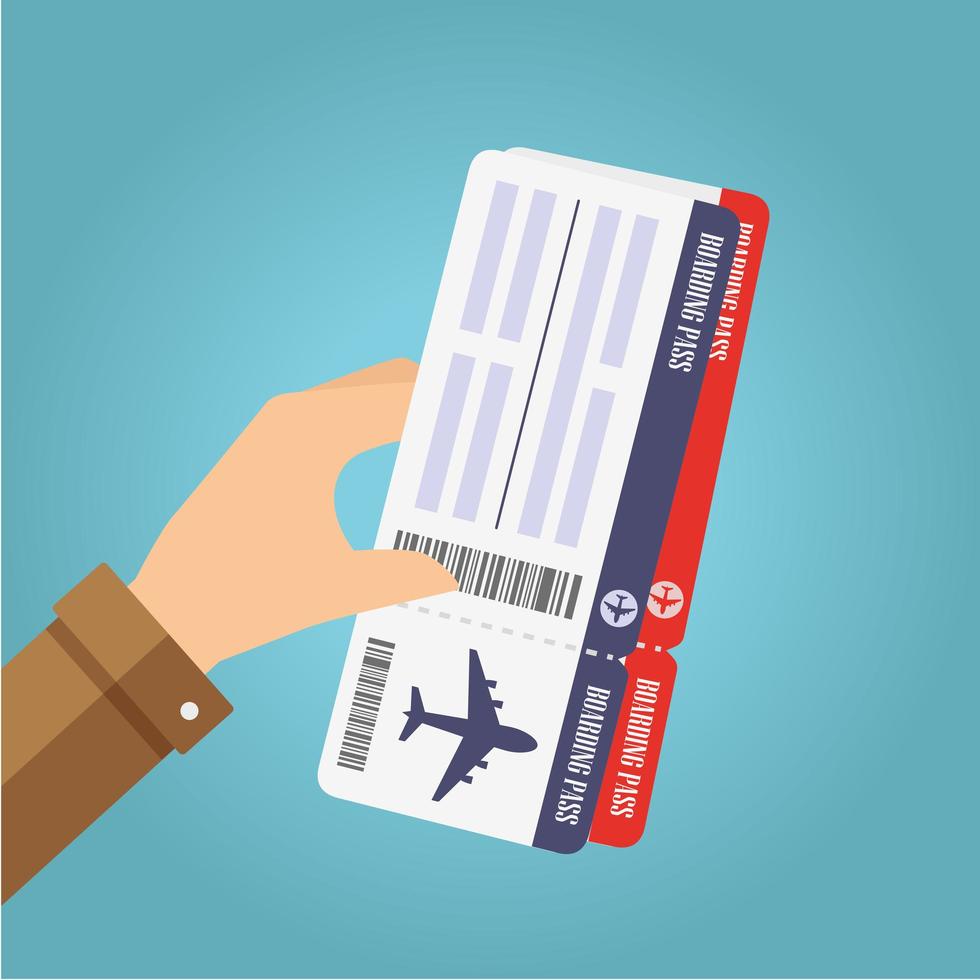 Hand holding boarding pass tickets vector