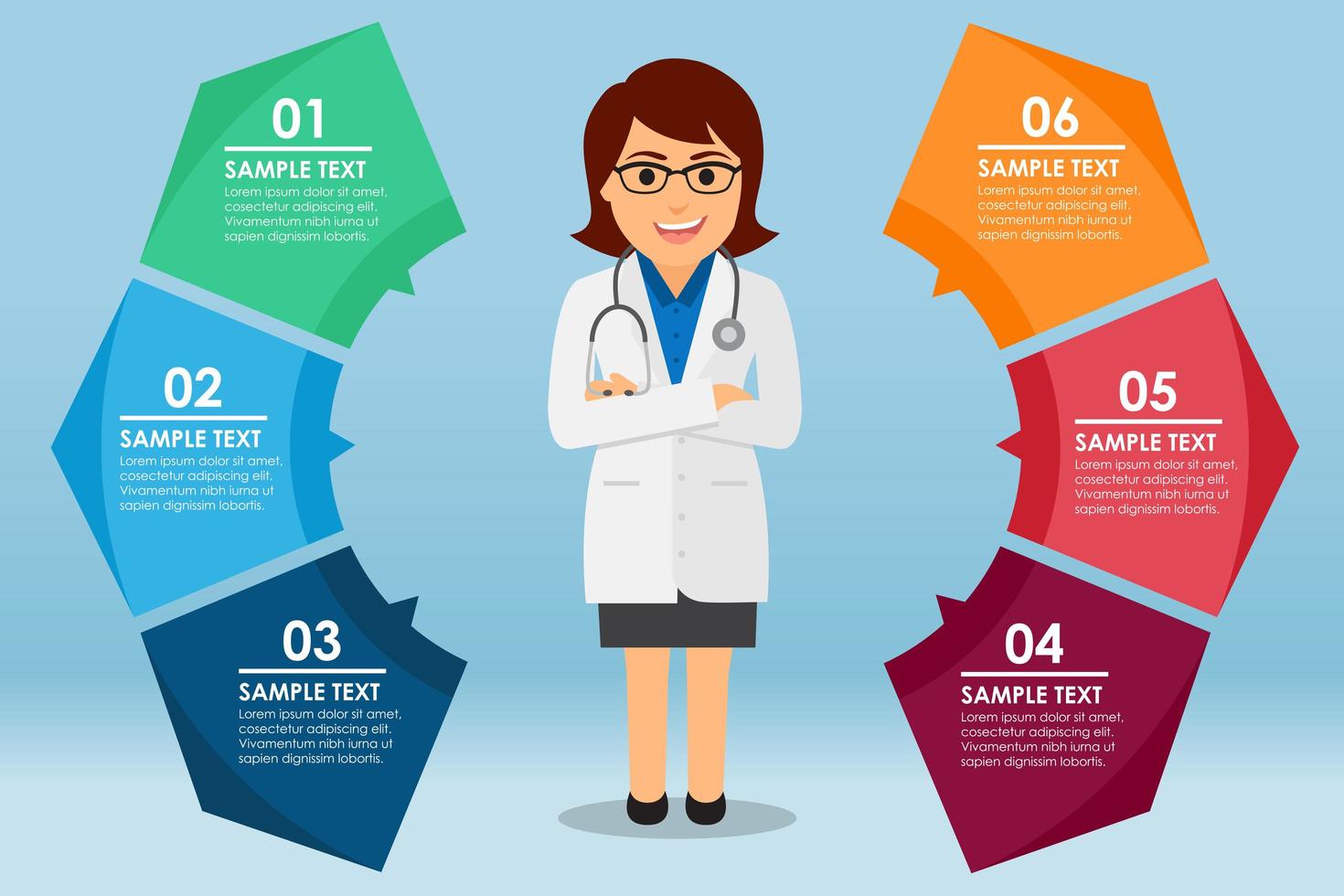 Woman doctor in colorful infographic vector