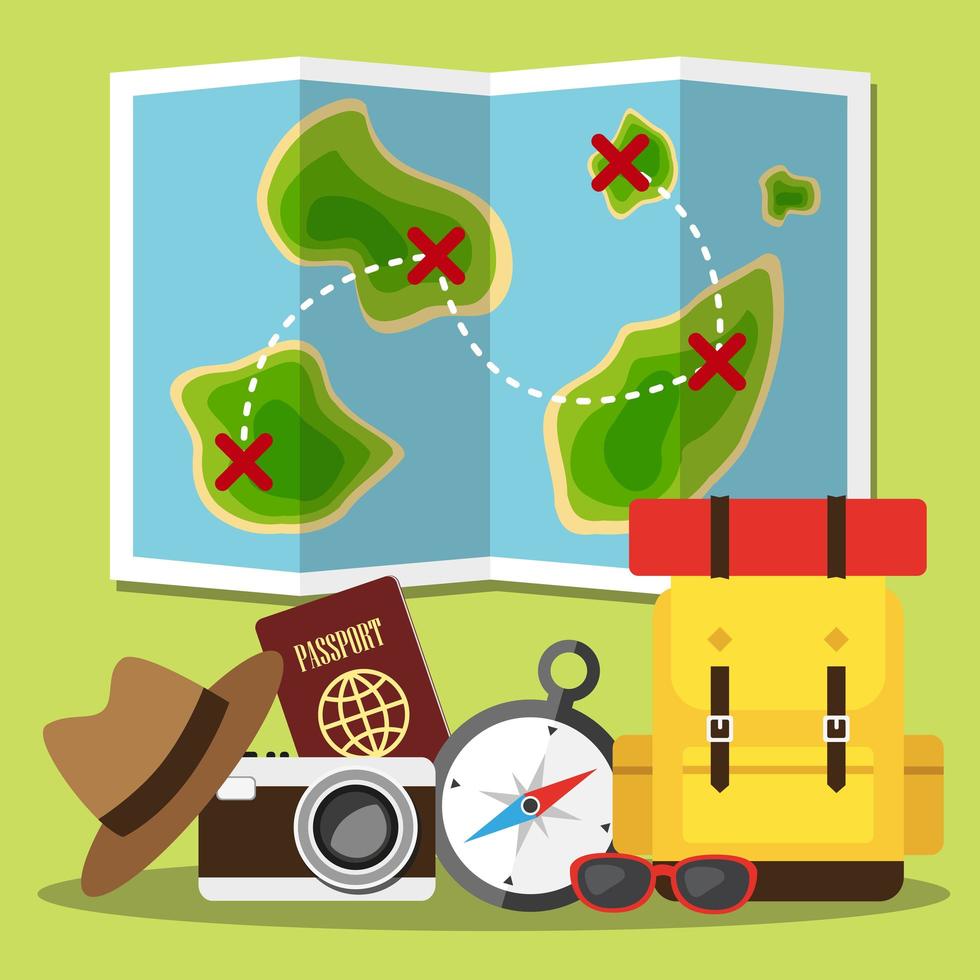 Planning travel map and items vector