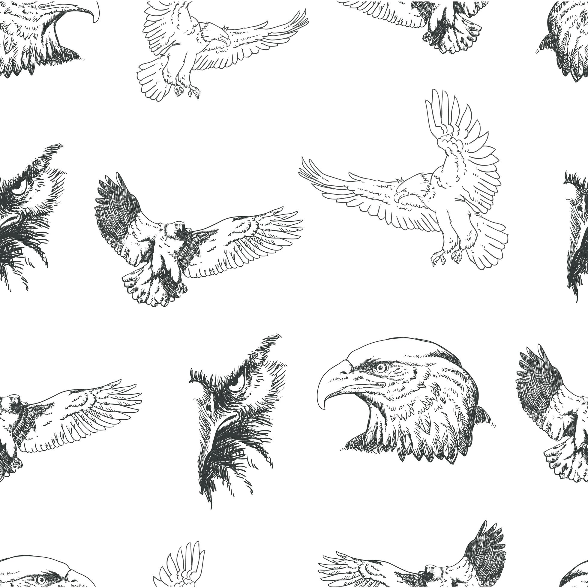 Seamless pattern with flying eagles and eagle heads 1177003 Vector Art