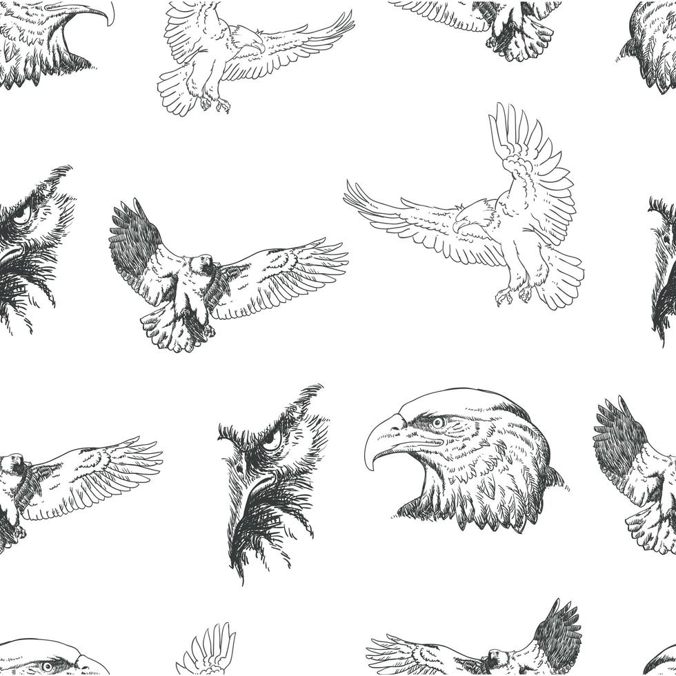 Seamless pattern with flying eagles and eagle heads vector