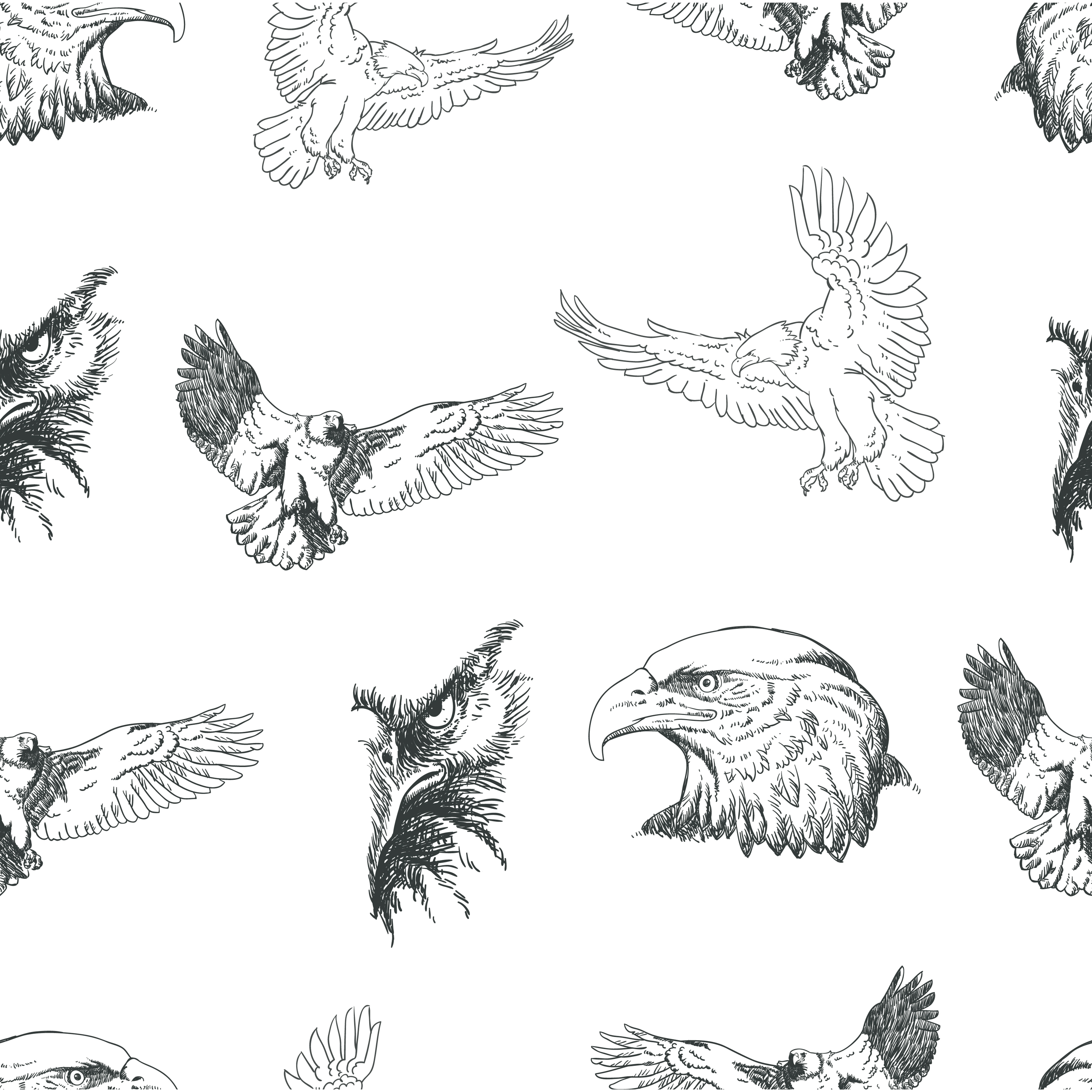 Seamless pattern with flying eagles and eagle heads 1177003 Vector Art