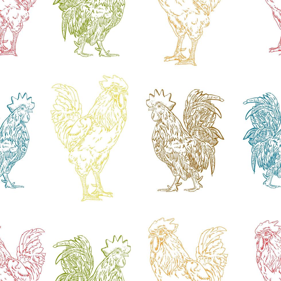 Colorful rooster seamless pattern vector