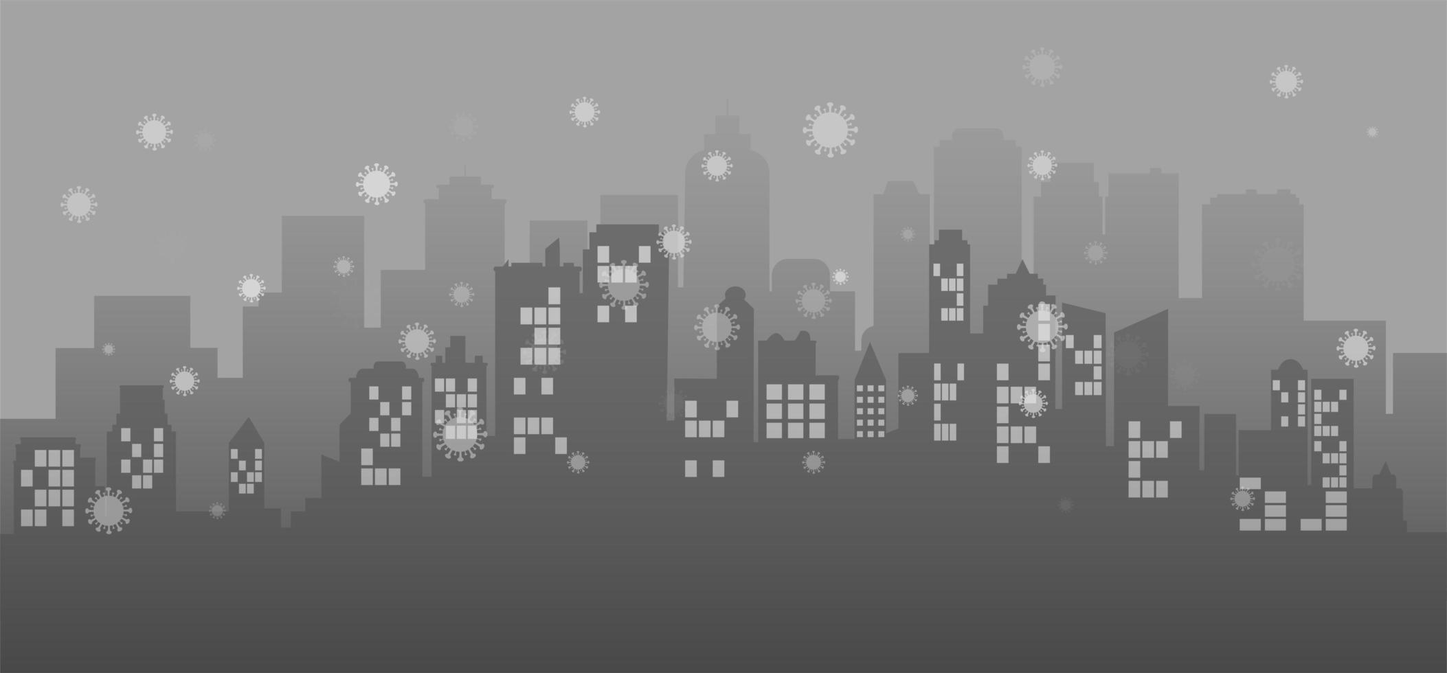 Gray Cityscape Background with Virus Cells vector