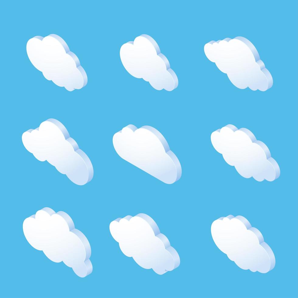 conjunto de formas de nubes isométricas vector