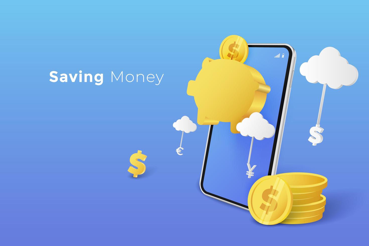 Saving Money in Piggy Bank with Smartphone vector