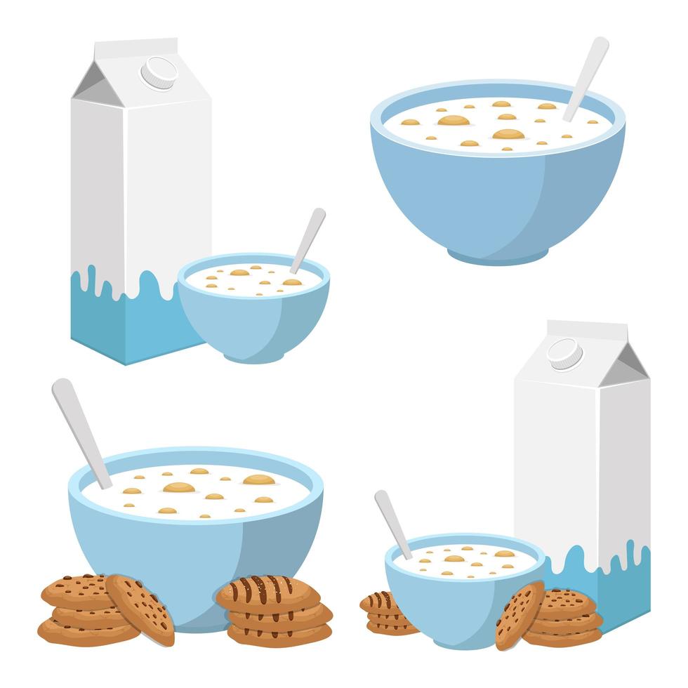 Bowl of cereals with milk isolated on white background vector