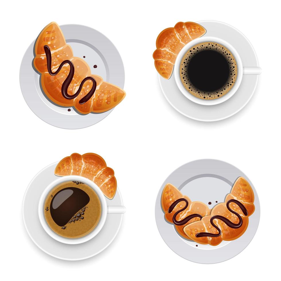 taza de café y croissant aislado en el fondo vector