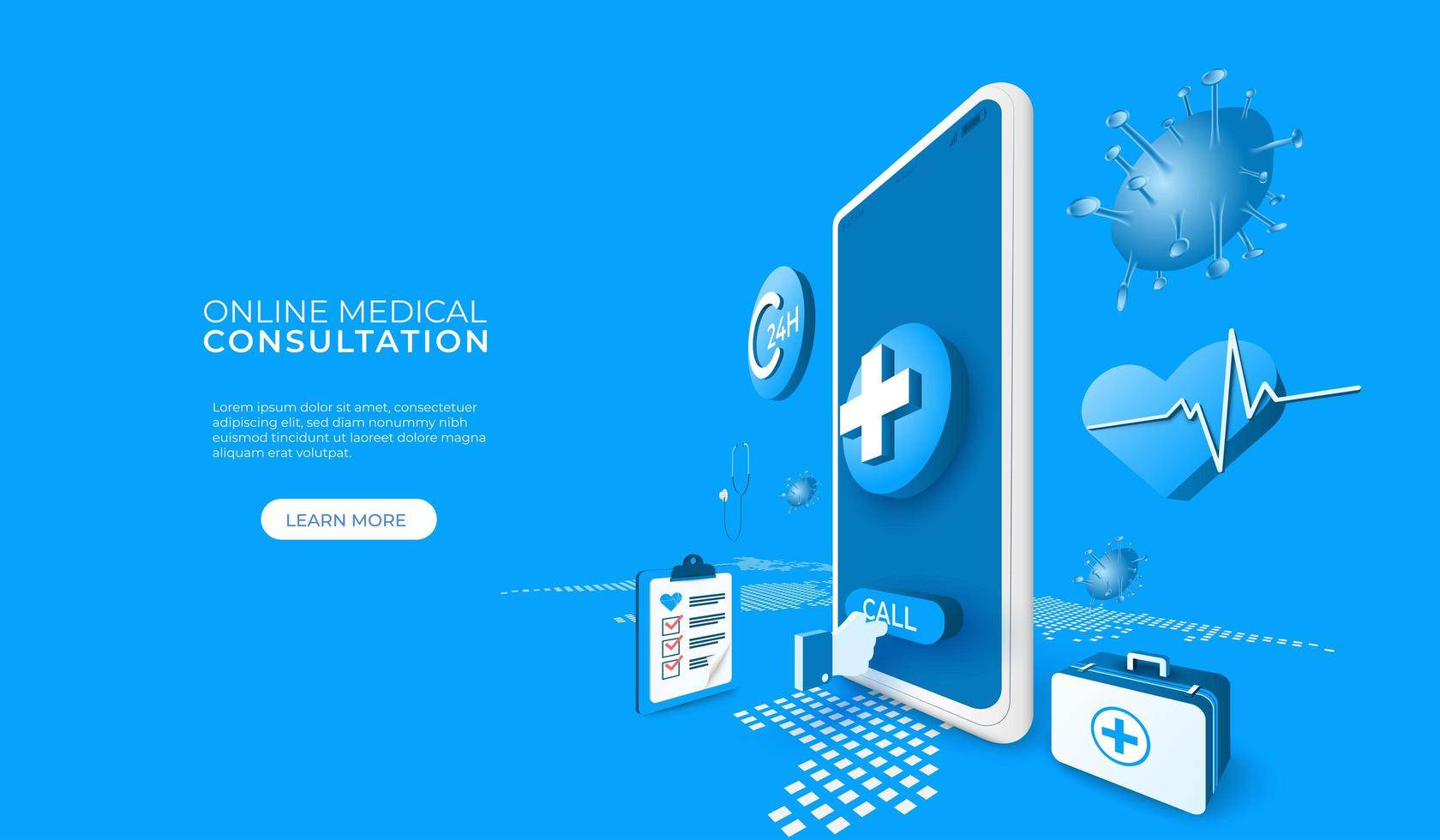 Online Medical Consultation Over Phone or Tablet vector