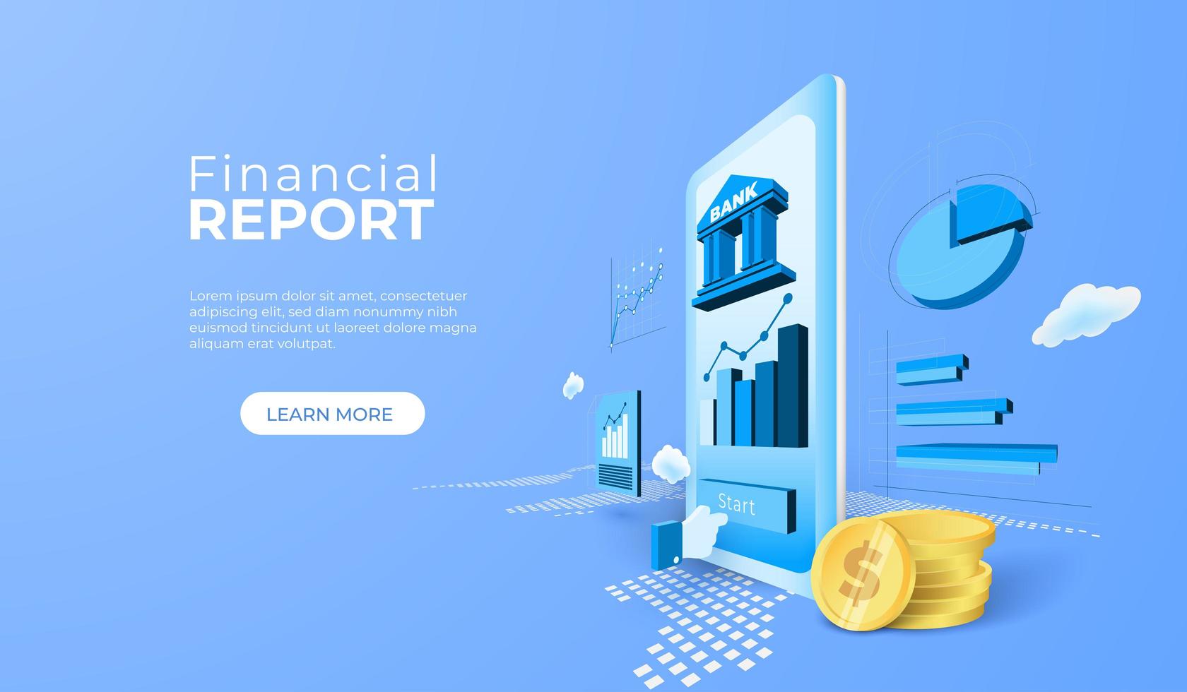 Financial Report Bank Service with Mobile App vector