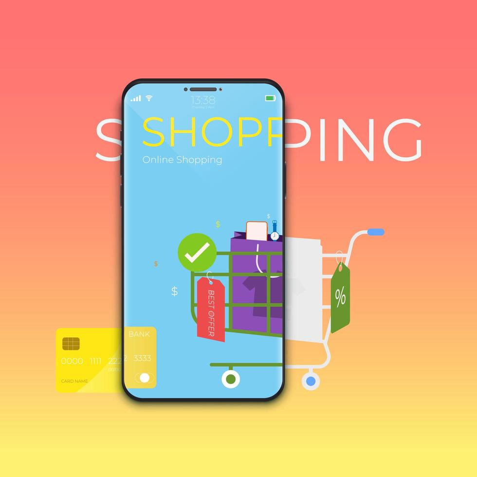 Online shopping concept with mobile application technology vector