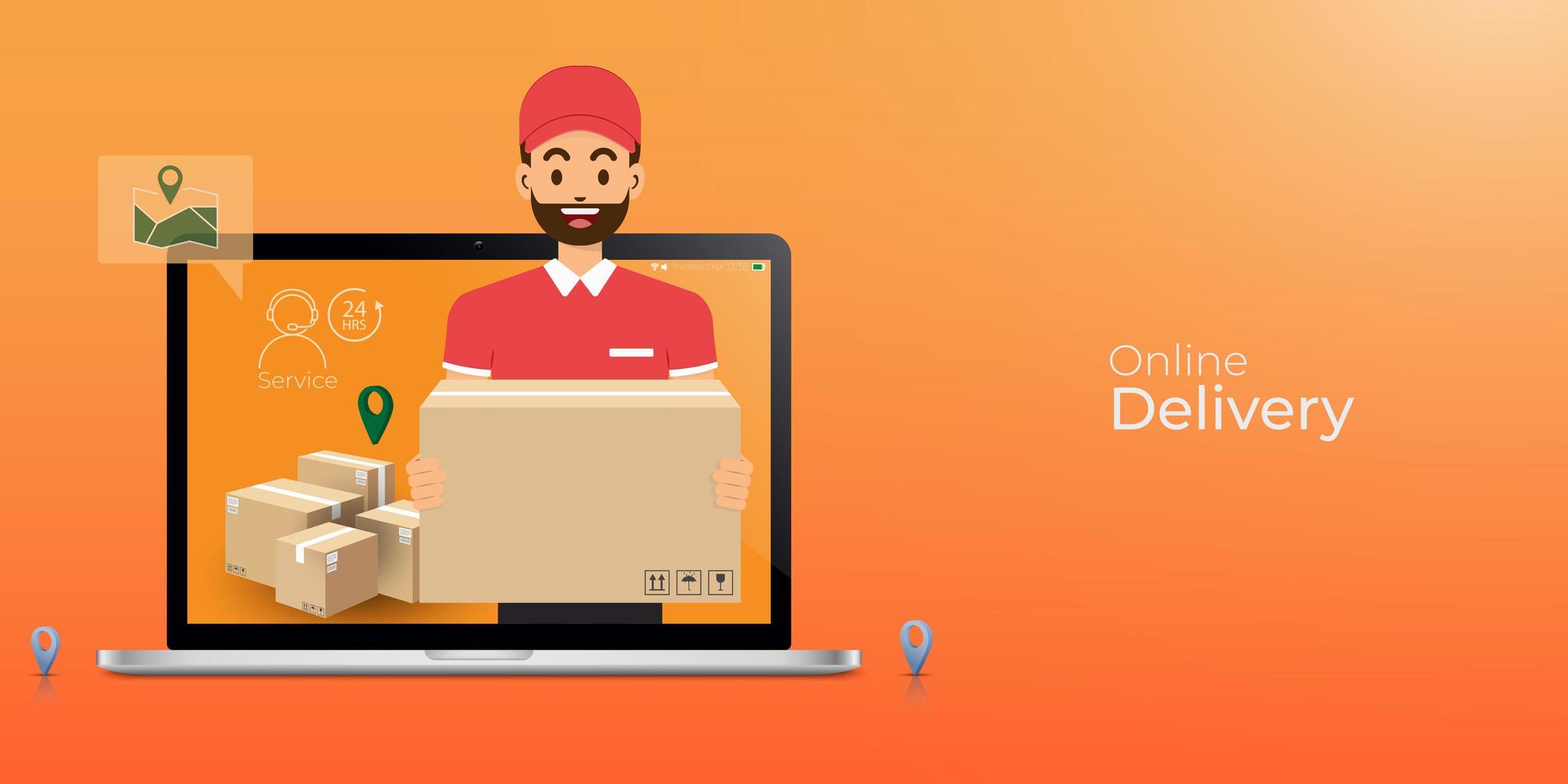 Online delivery service and tracking concept vector