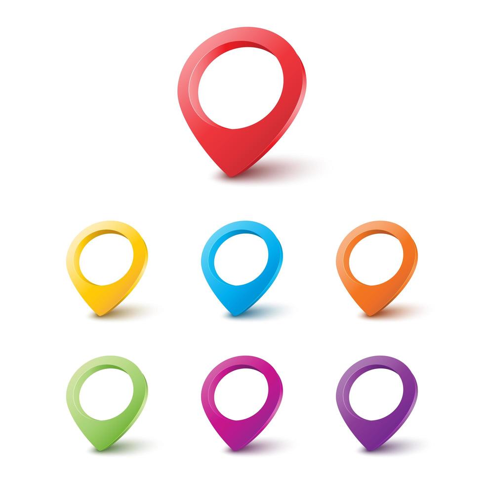 Colorful location pin icons set vector