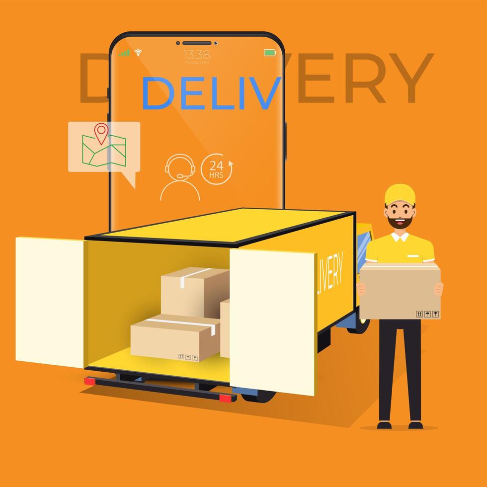 Online delivery service and tracking smartphone concept vector