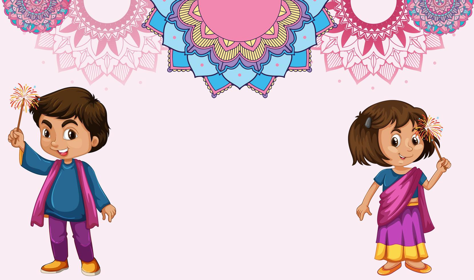 Mandala pattern design background with Indian girl and boy vector