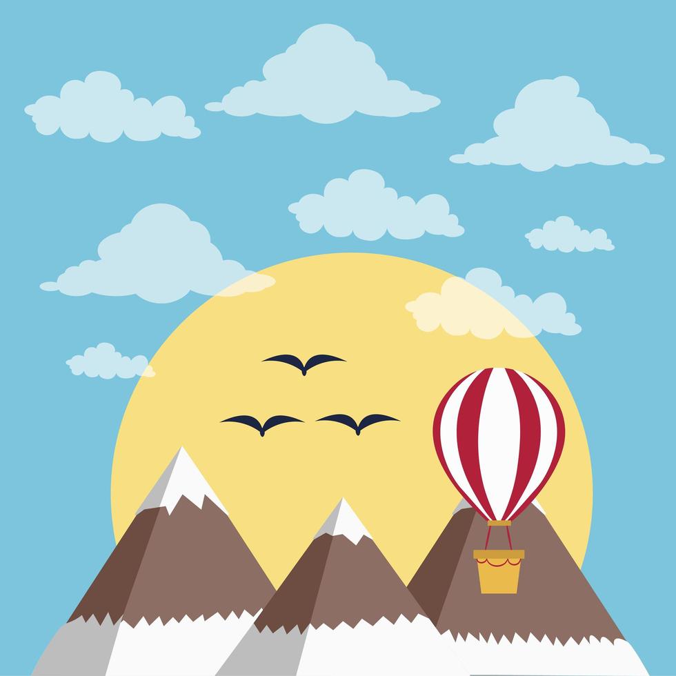 Hot air balloons over frozen mountains vector