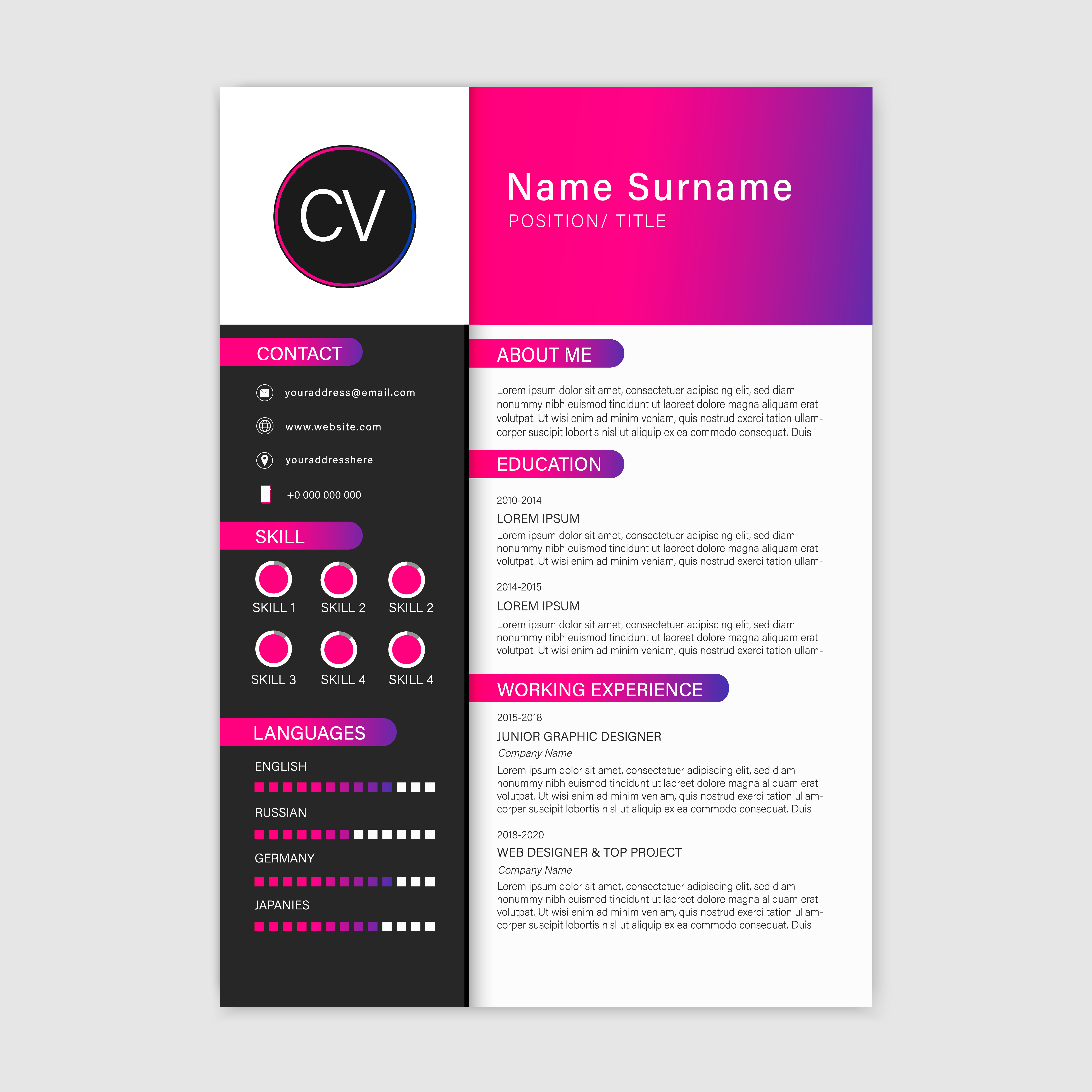 creative resume pink