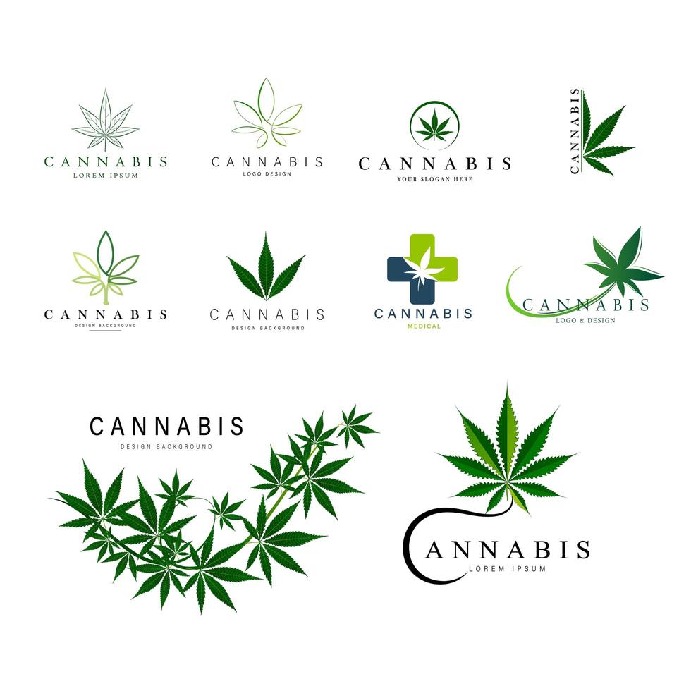 Set of green medical cannabis logos vector