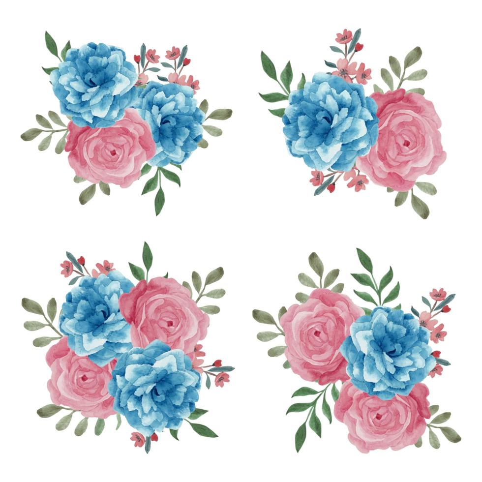 Watercolor floral bouquet in blue pink color vector