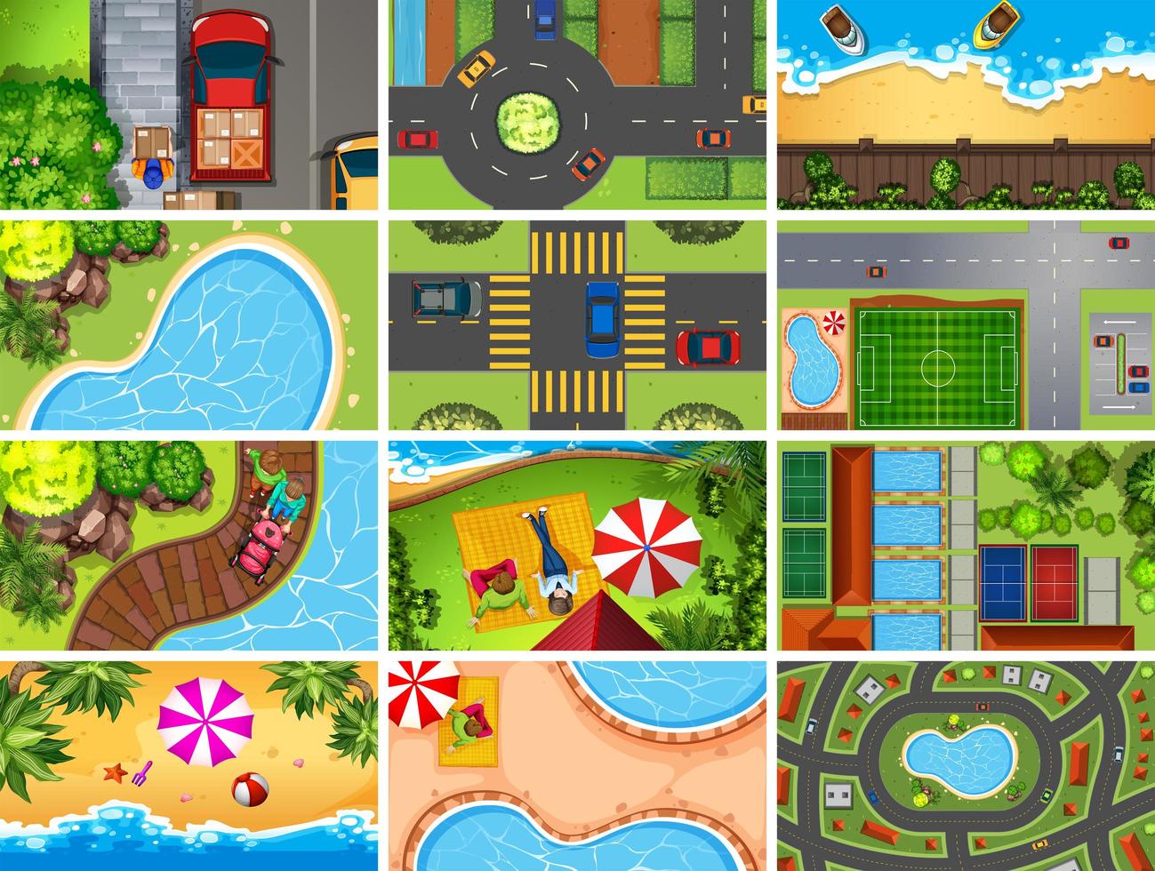 Top View Aerial Nature Scenes Set vector