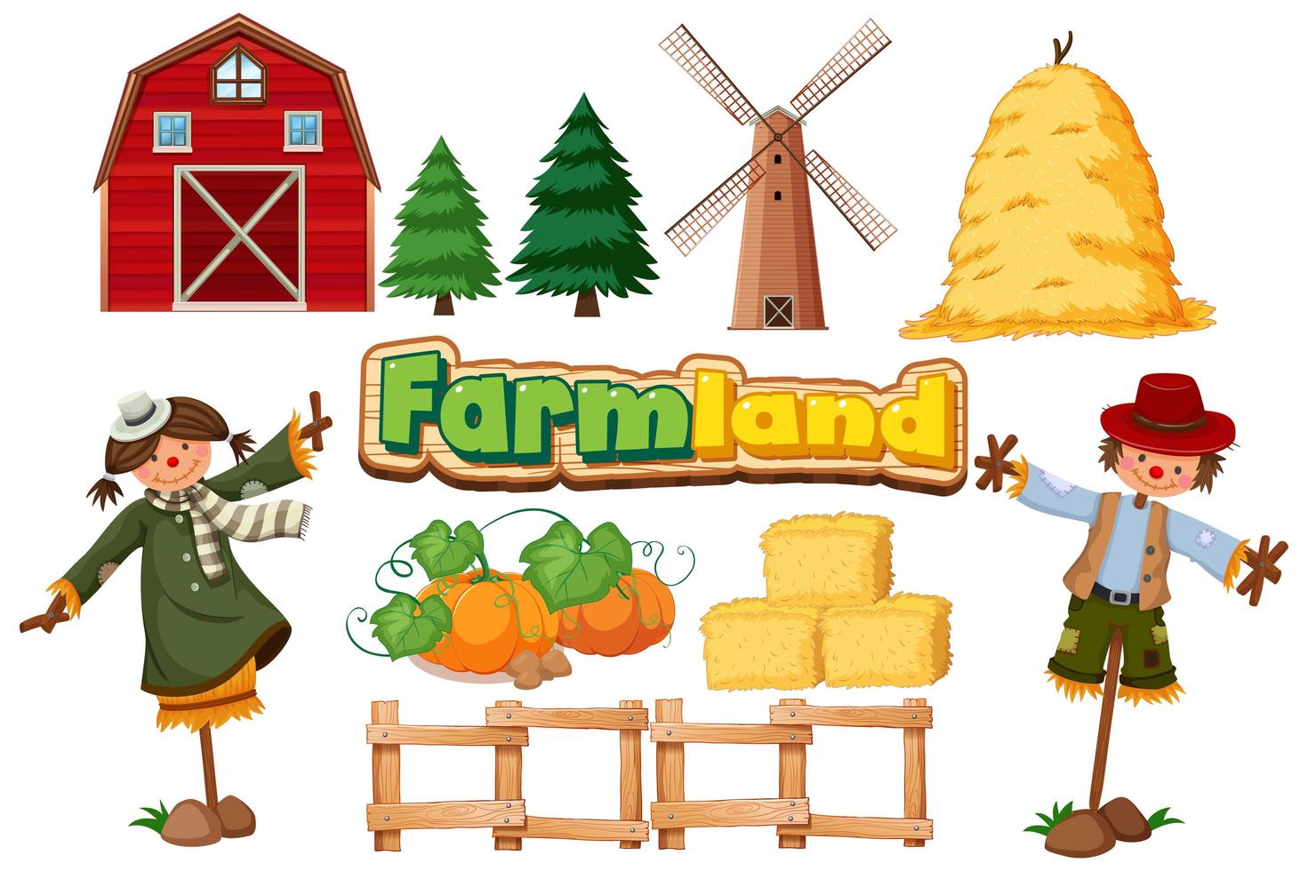 Set of farmland items vector