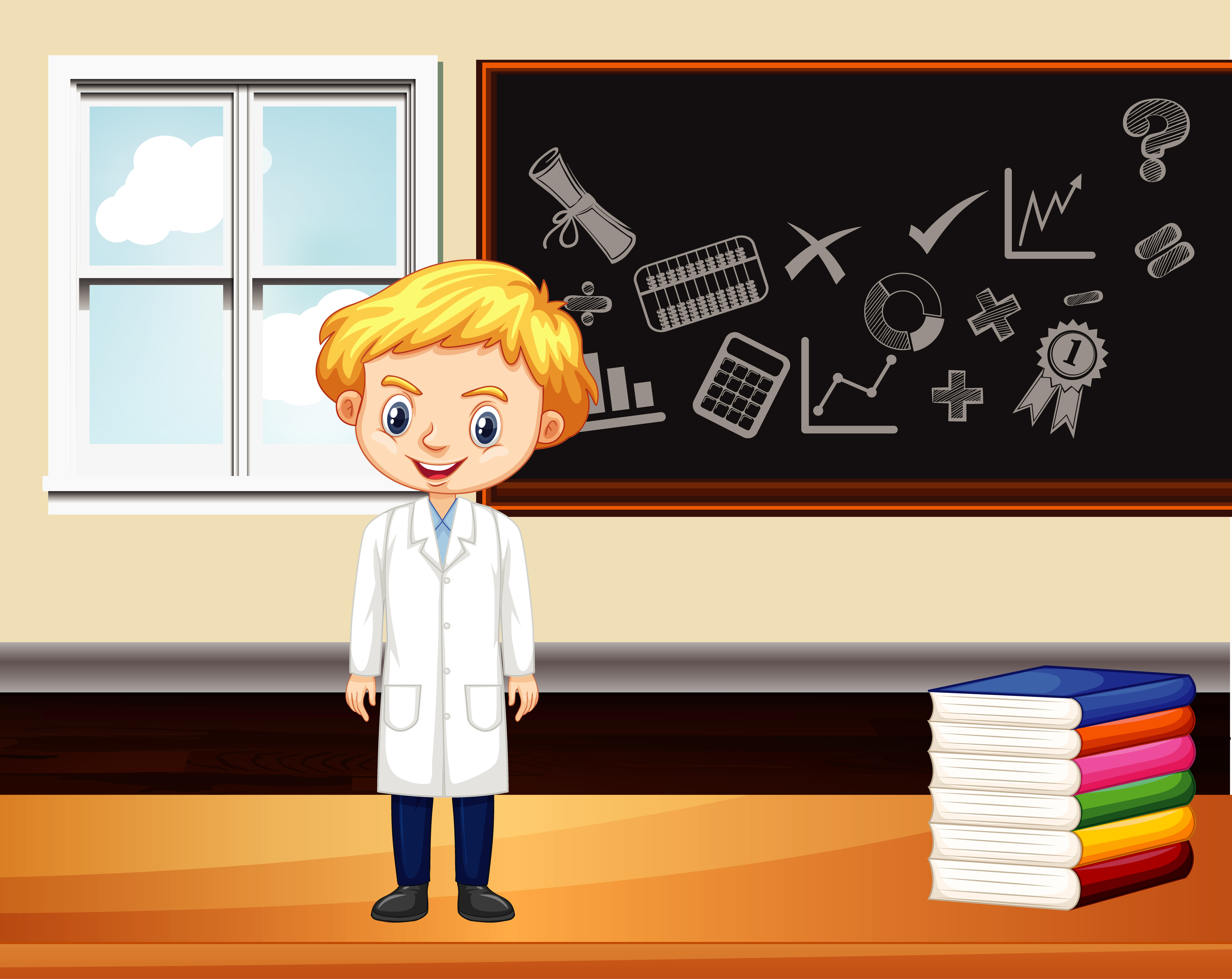Classroom Scene with Boy Student by Chalkboard 1178871 Vector Art at