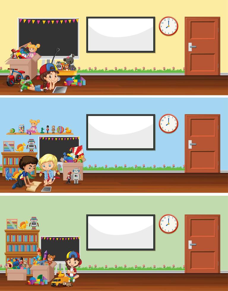 Classroom with Toys and Kids Backgrounds vector