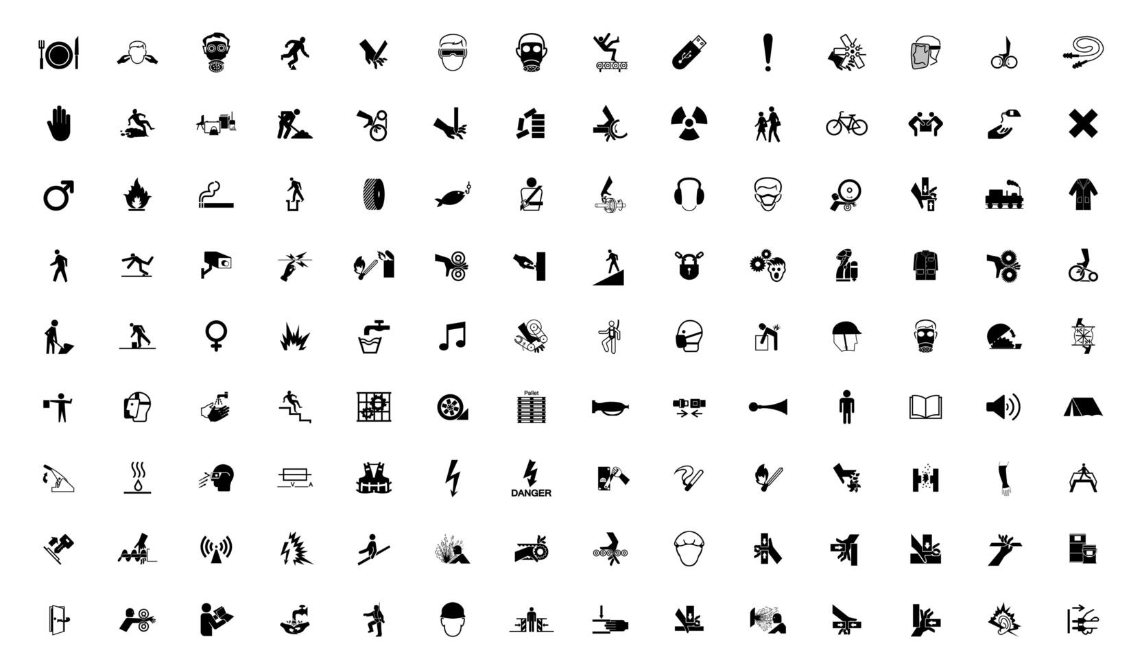 Warning signs, industrial hazards icons vector