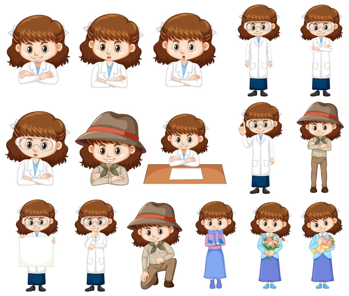 Set of Girls in Different Costumes vector