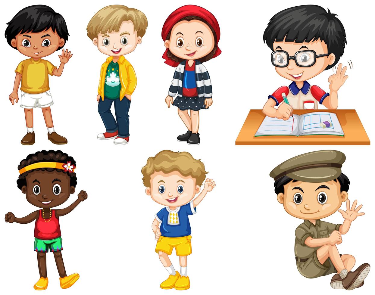 conjunto de niños en diferentes poses vector