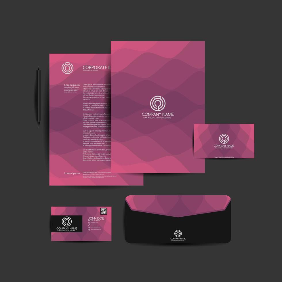 Set of Pink Geometric Corporate Identity Stationary vector