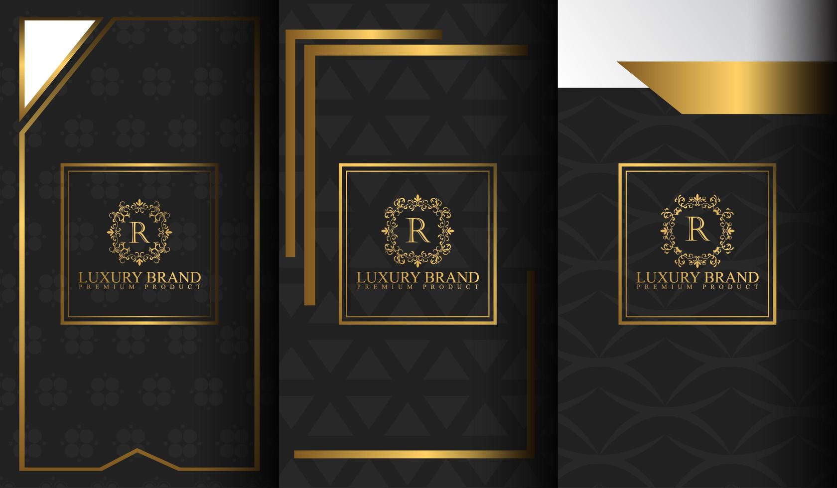 Set of black and gold packaging templates vector