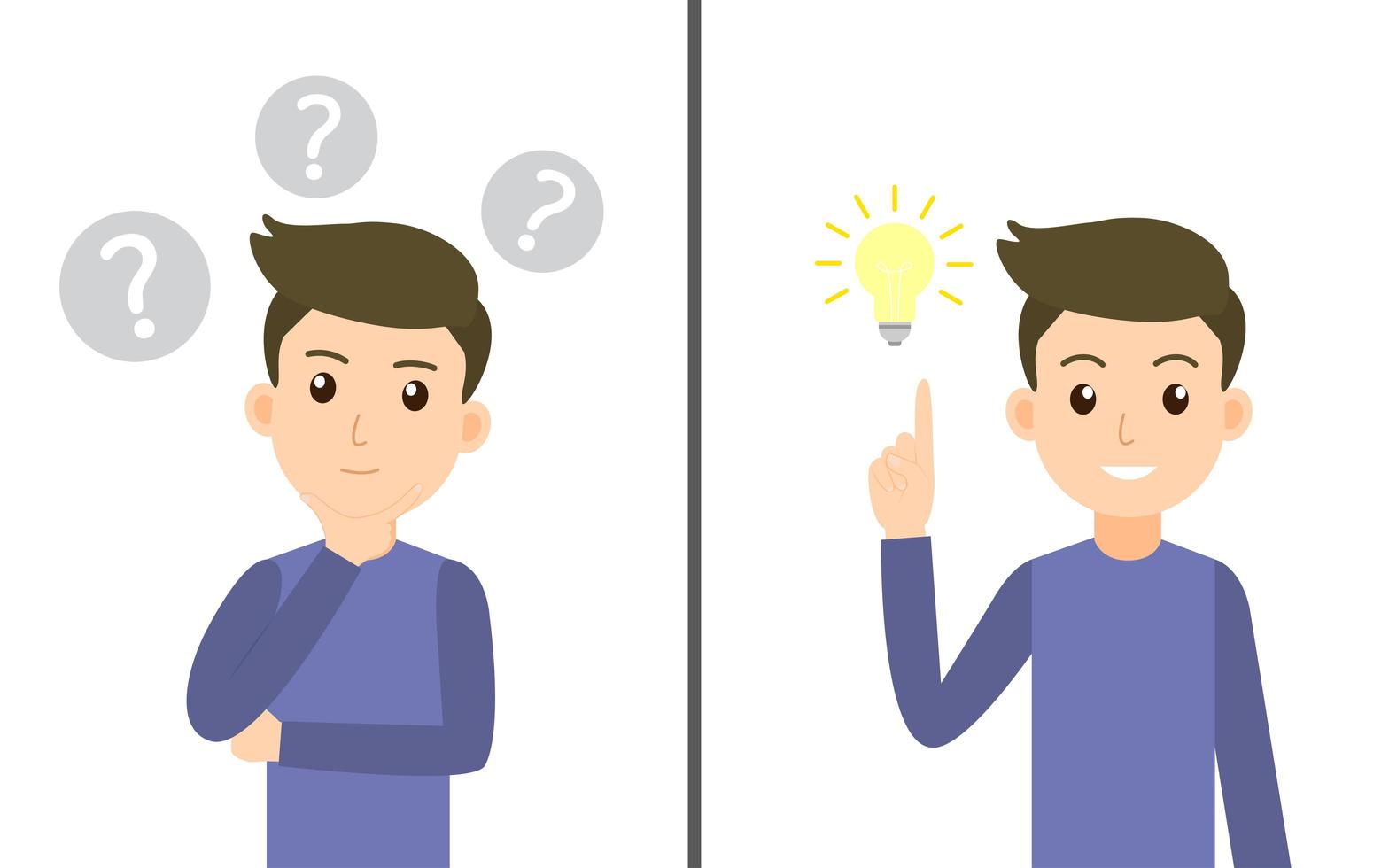 Man thinking  and man having an idea set vector