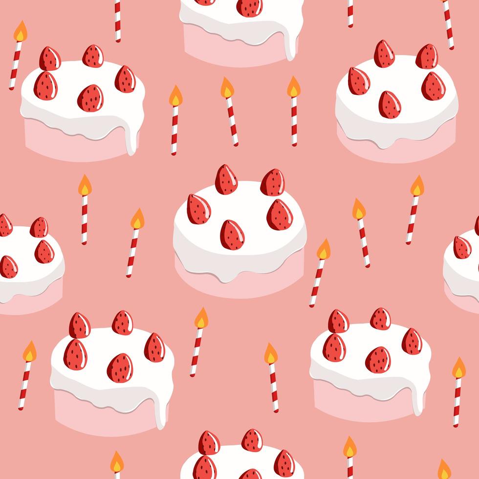 Cute strawberry birthday cake seamless pattern vector