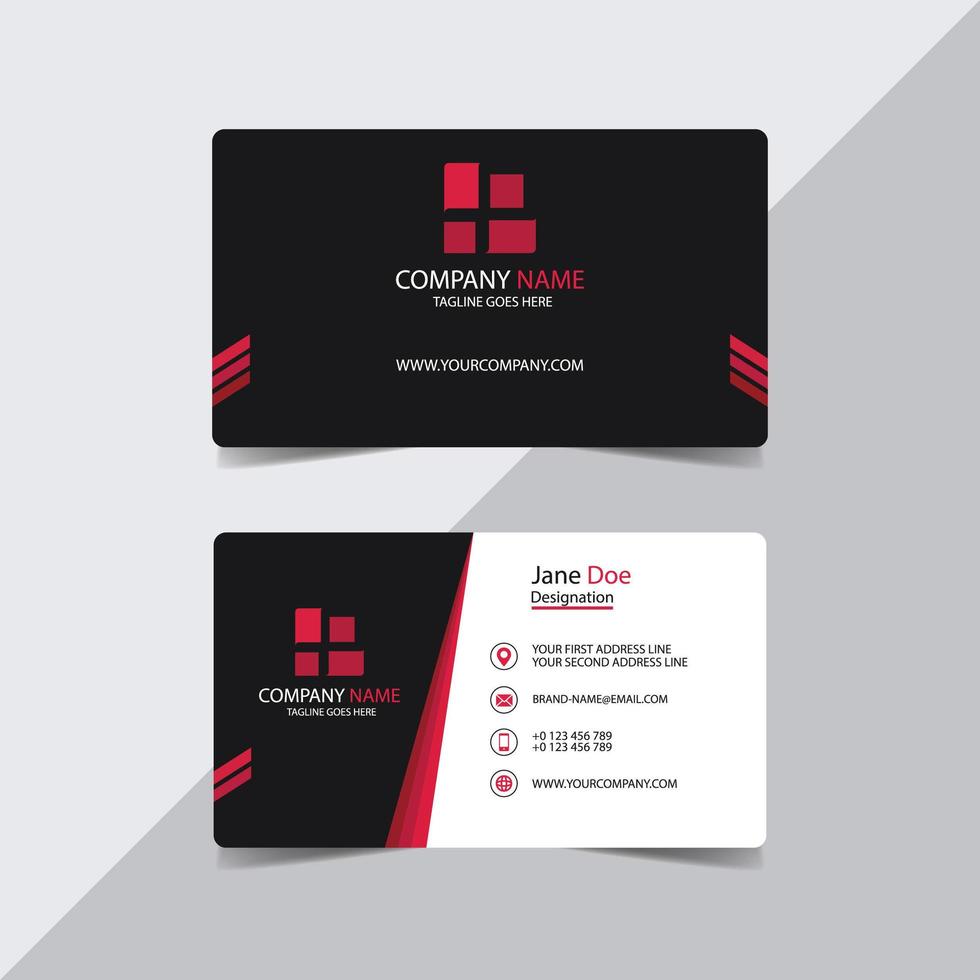 Business Card with Red Squares and Lines on Black vector