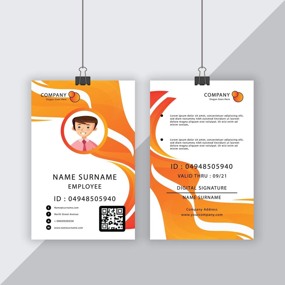 Professional Dynamic Orange Flowing Lines ID Card vector