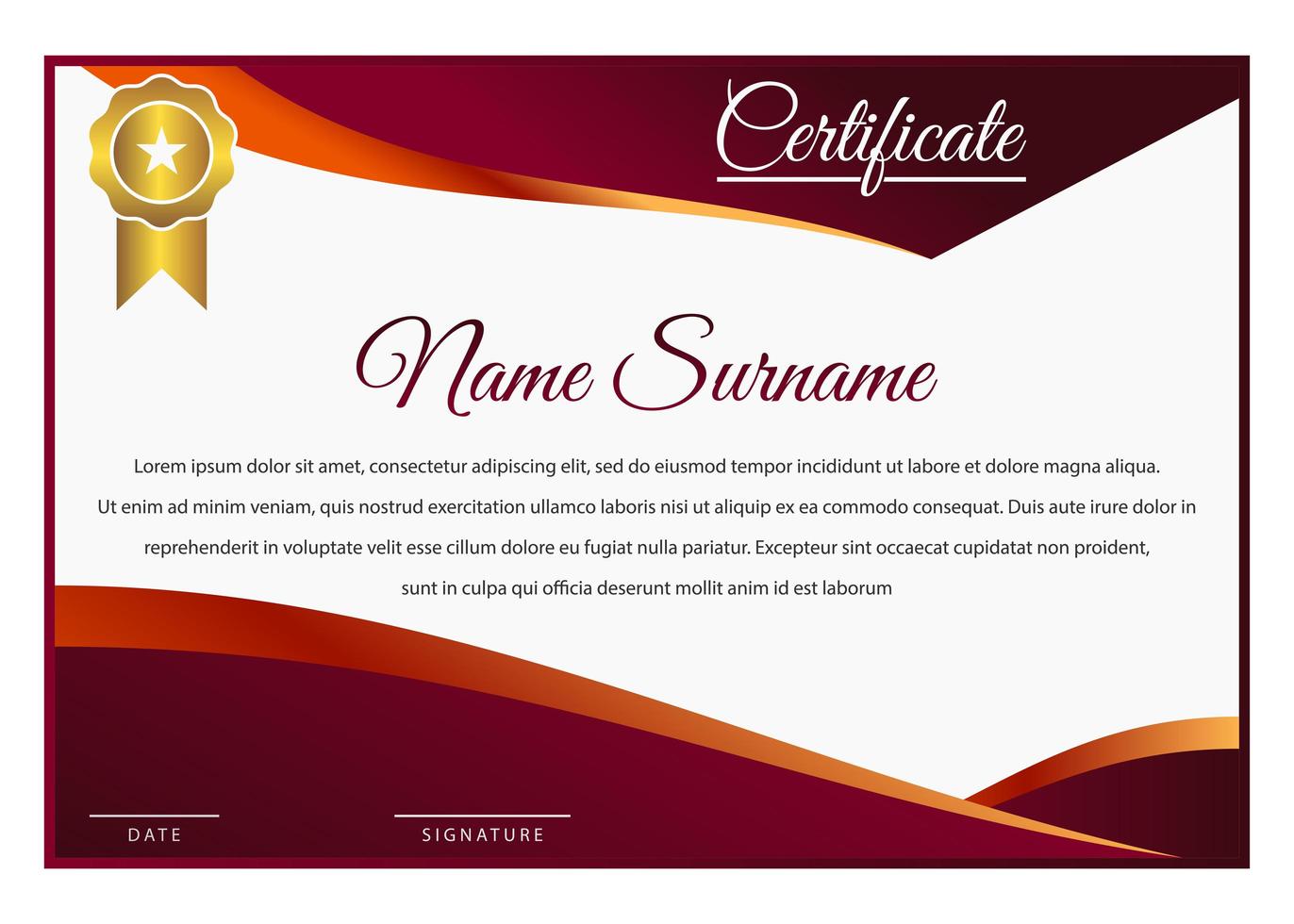 Elegant Red and Orange Gradient Certificate Template vector