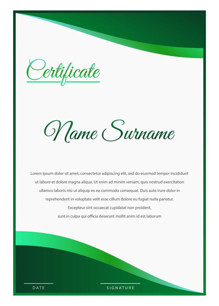 Elegant Green Gradient Certificate Template vector