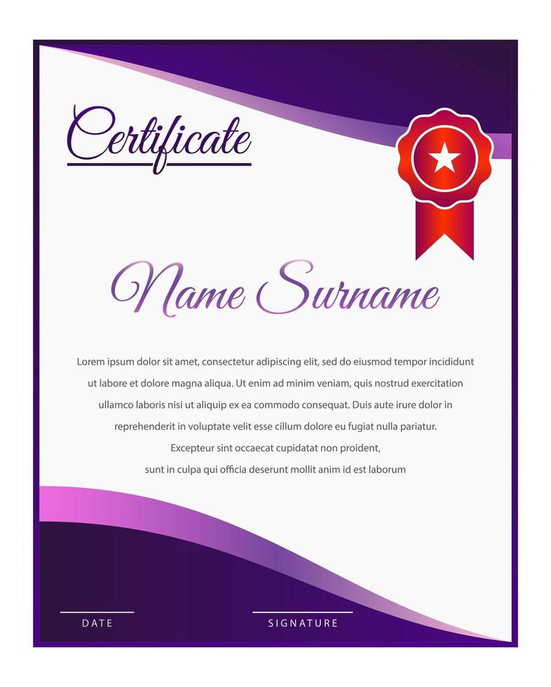 Elegant Purple Gradient Certificate Template vector