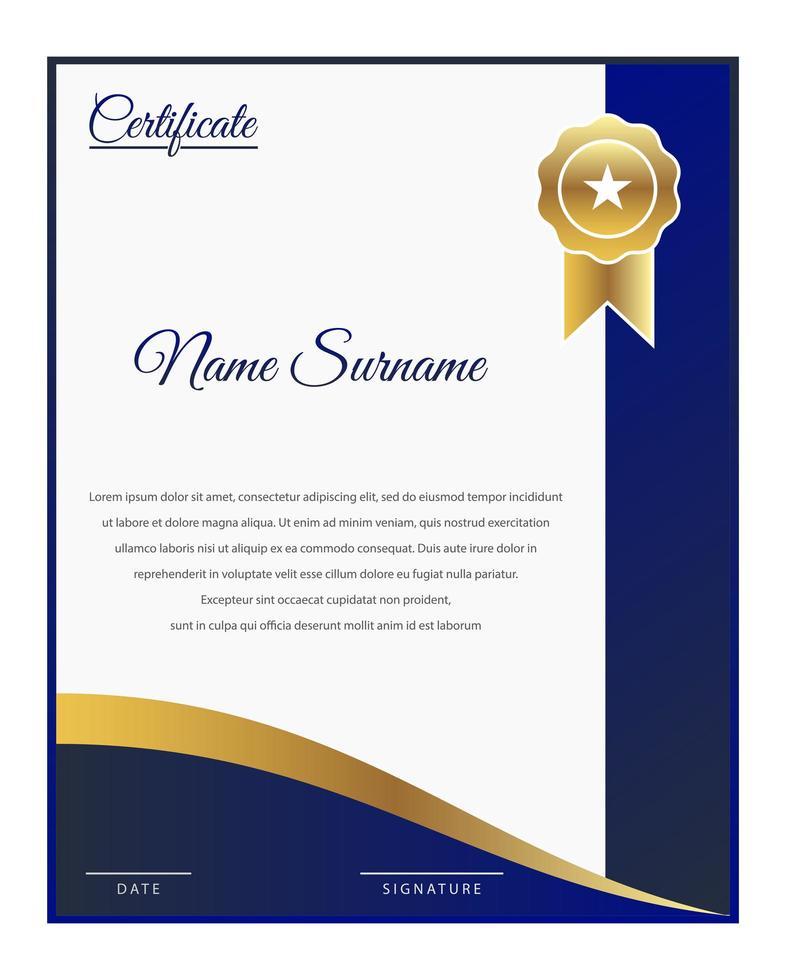 elegante plantilla de certificado azul y oro vector