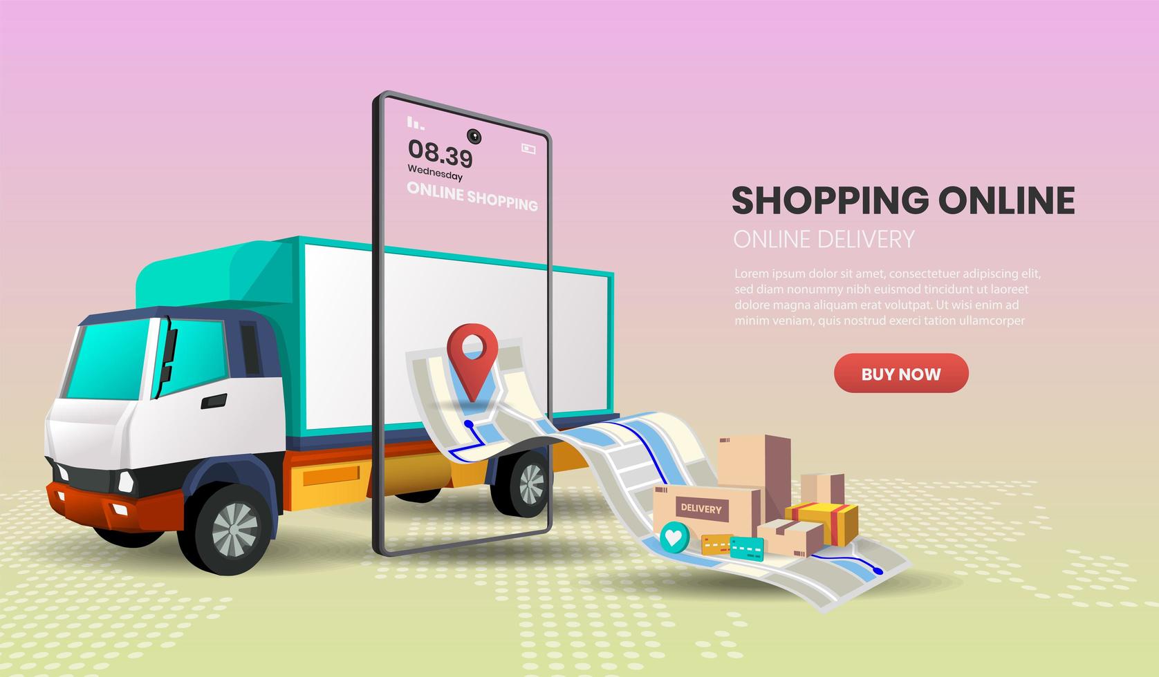 Online Delivery Service Concept with Truck and Smartphone  vector