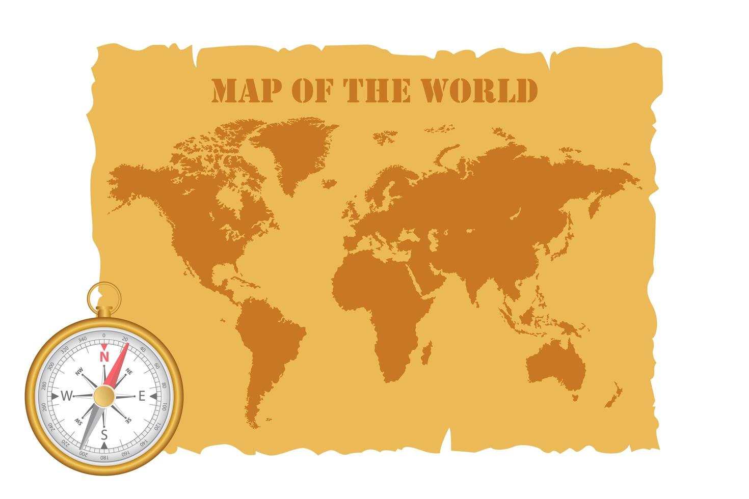 Vintage map of the world and compass vector